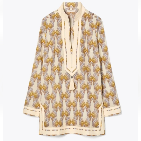 Tory burch Tory tunic deco Crane nwt printed tassels M - Picture 1 of 8